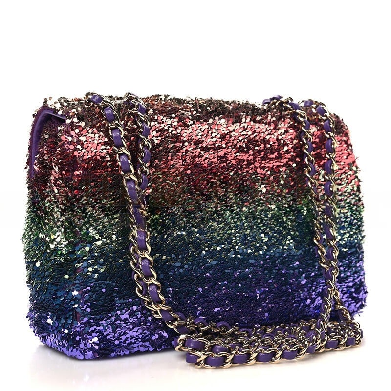 Ch**el GRADIENT SEQUIN MINI RECTANGULAR FLAP PURPLE MULTICOLOR 1515025 (21*14*8cm) Master Quality