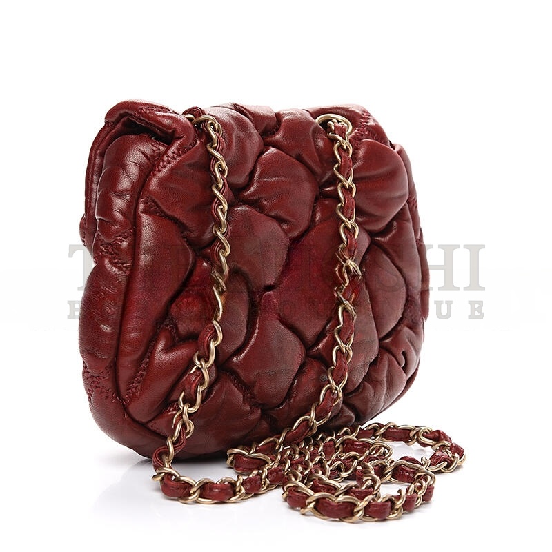 Ch**el LAMBSKIN MINI BUBBLE QUILT FLAP BORDEAUX 541635 (38*20*18cm) Master Quality