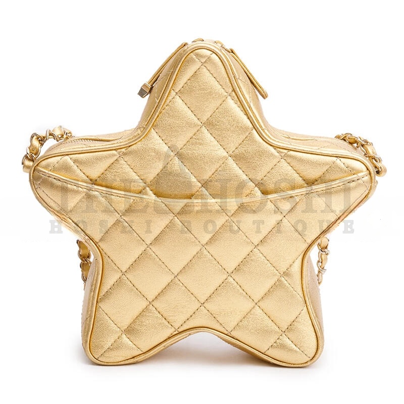 Ch**el METALLIC GOLD LEATHER WALK OF FAME STAR CROSSBODY BAG AS4579 (22.5*22.5*6cm) Master Quality