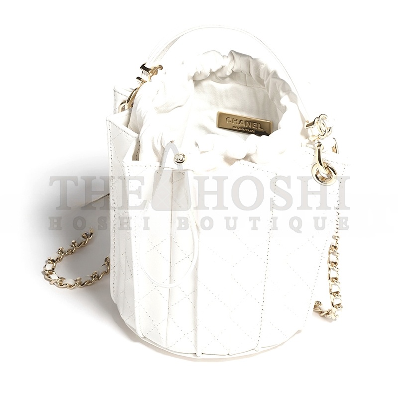 Ch**el MINI BUCKET BAG LAMBSKIN WHITE AS5486 (15.2*14*14cm) Master Quality