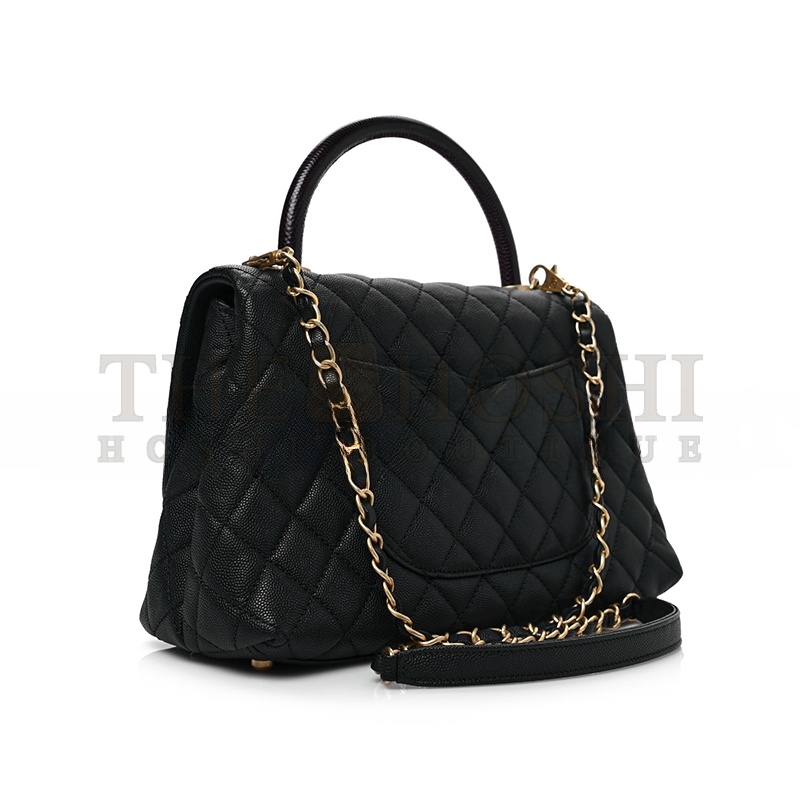 Ch**el CAVIAR LIZARD EMBOSSED QUILTED SMALL COCO HANDLE FLAP 1150942 (29*18*12cm) Master Quality
