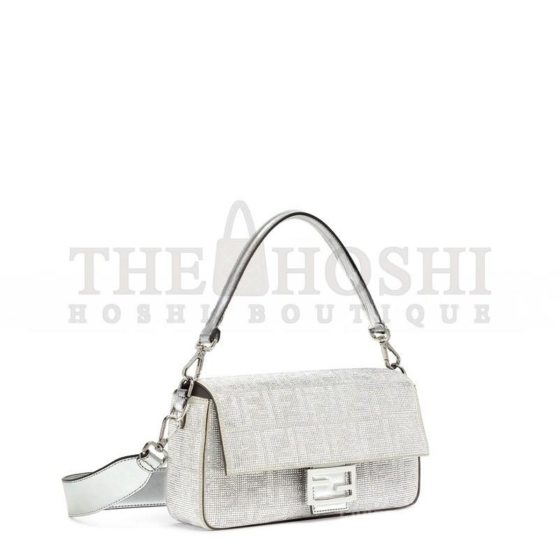 F**di CRYSTAL VITELLO LAMINATO FF MEDIUM BAGUETTE CRYSTAL ARGENTO 8BR600APKFF1JSU (27*15*6cm) Master Quality