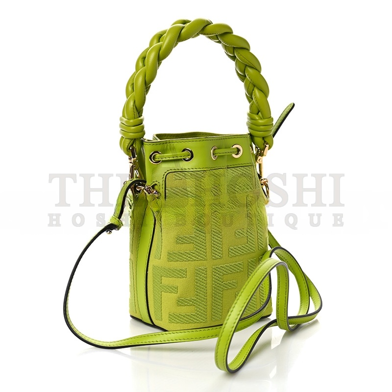 F**di CANVAS NAPPA F IS F**di FF EMBROIDERED MINI MON TRESOR BUCKET BAG WASABI 8BS010AKKWF1JCP (18*12*10cm) Master Quality