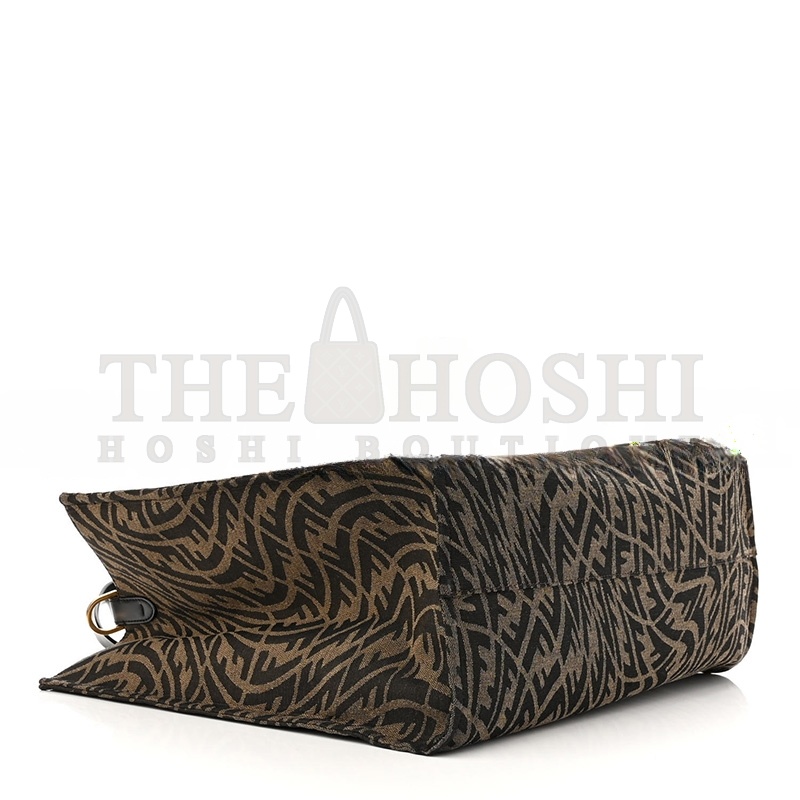 F**di X SARAH COLEMAN FABRIC JACQUARD VITELLO KING FF VERTIGO SHOPPING TOTE BAG TOBACCO MORO BLACK (39*35*19cm) Master Quality