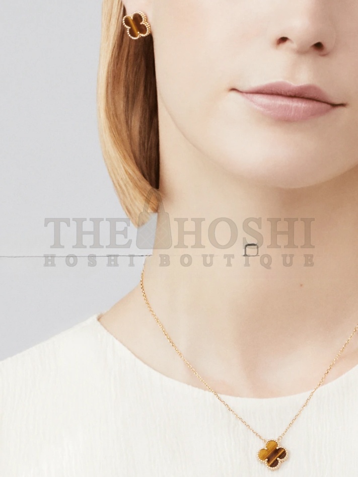 V*n Cl**f ARPELS VINTAGE ALHAMBRA EARRINGS - YELLOW GOLD, TIGER EYE  VCARD40500 Master Quality