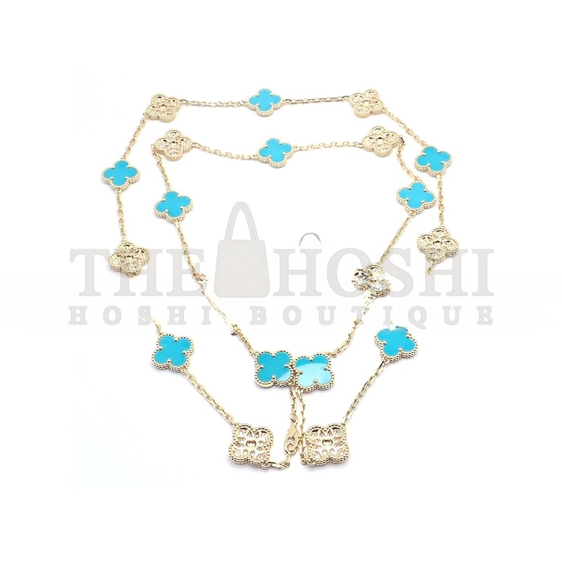 V*n Cl**f & ARPELS YELLOW GOLD D1am0nd TURQUOISE NECKLACE 226869 Master Quality