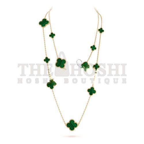V*n Cl**f ARPELS MAGIC ALHAMBRA LONG NECKLACE, 16 MOTIFS - YELLOW GOLD, MALACHITE VCARO2AF00 Master Quality