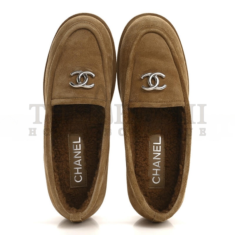 Ch**el SUEDE CALFSKIN CC LOAFERS DARK BEIGE Master Quality