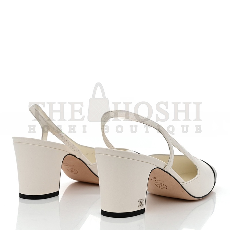 Ch**el LAMBSKIN CAP TOE CC SLINGBACK PUMPS WHITE BLACK Master Quality