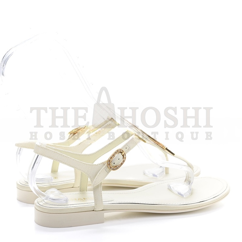 Ch**el LEATHER WOMEN’S SANDALS WHITE STARLIKE GOLD HARDWARE Master Quality