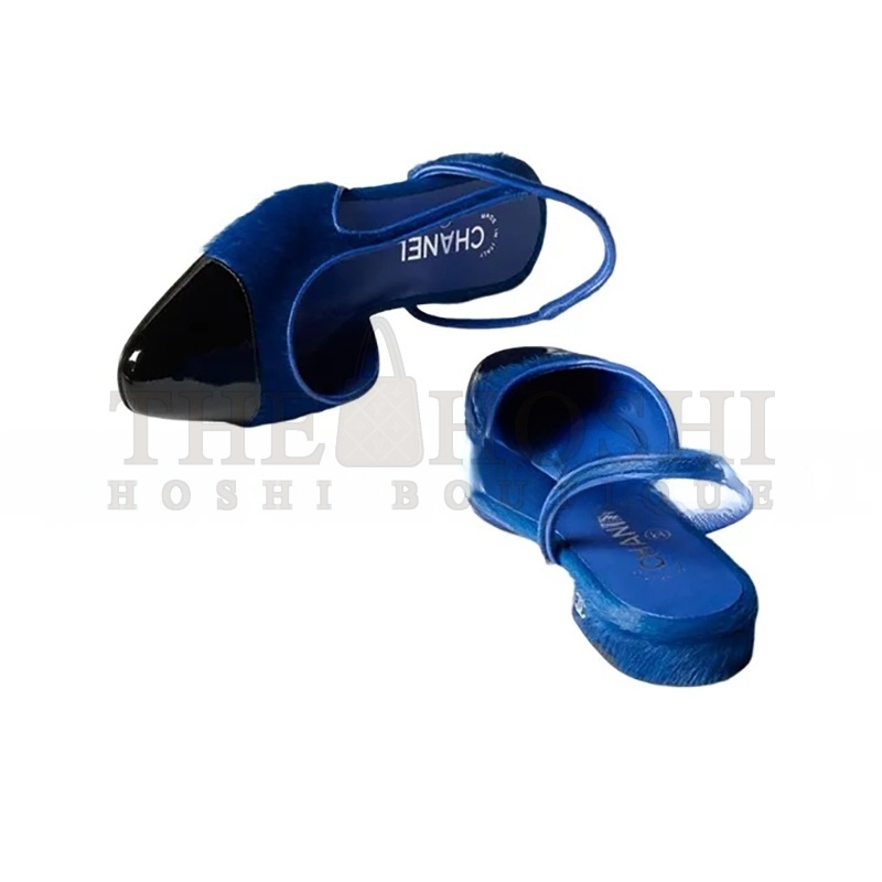 Ch**el SLINGBACKS CALFSKIN & PATENT CALFSKIN BLUE & BLACK G31319 Y56101 K4871 Master Quality