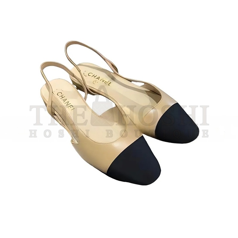 Ch**el SLINGBACKS GOATSKIN &amp; GROSGRAIN BEIGE &amp; BLACK G31319 Y50006 C8378 Master Quality