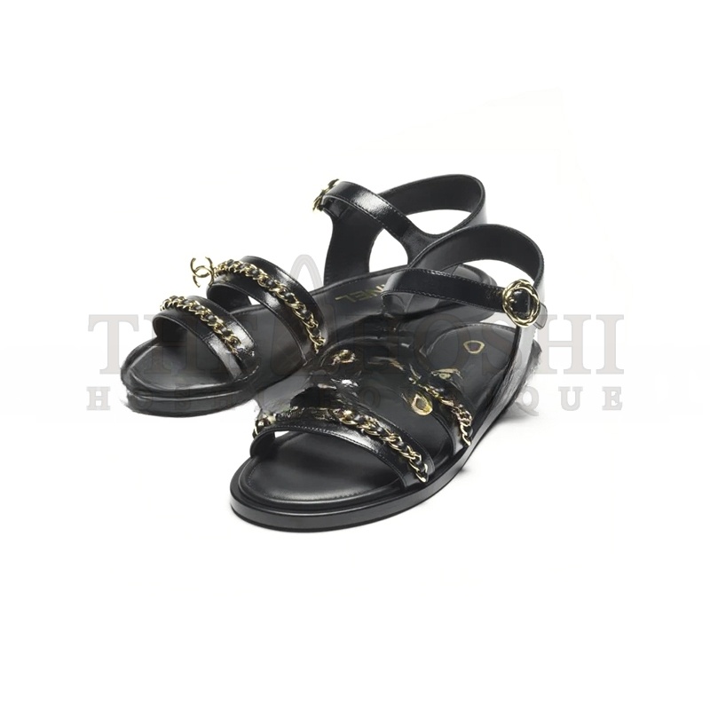 Ch**el SANDALS CALFSKIN BLACK G46801 Master Quality