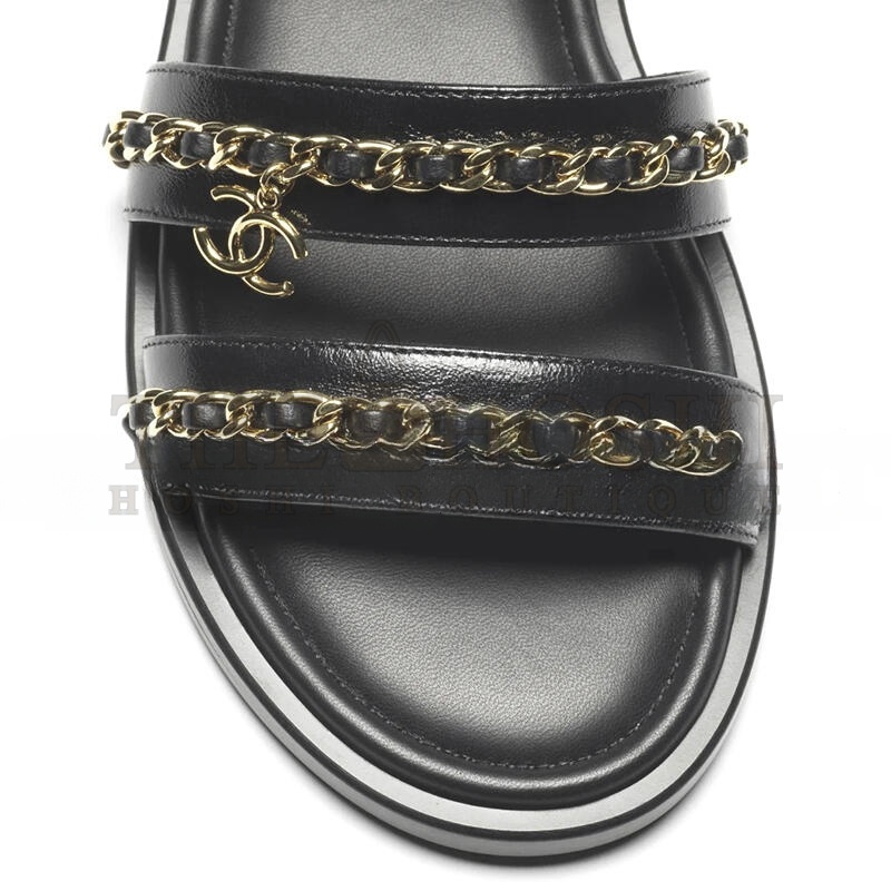 Ch**el SANDALS CALFSKIN BLACK G46801 Master Quality