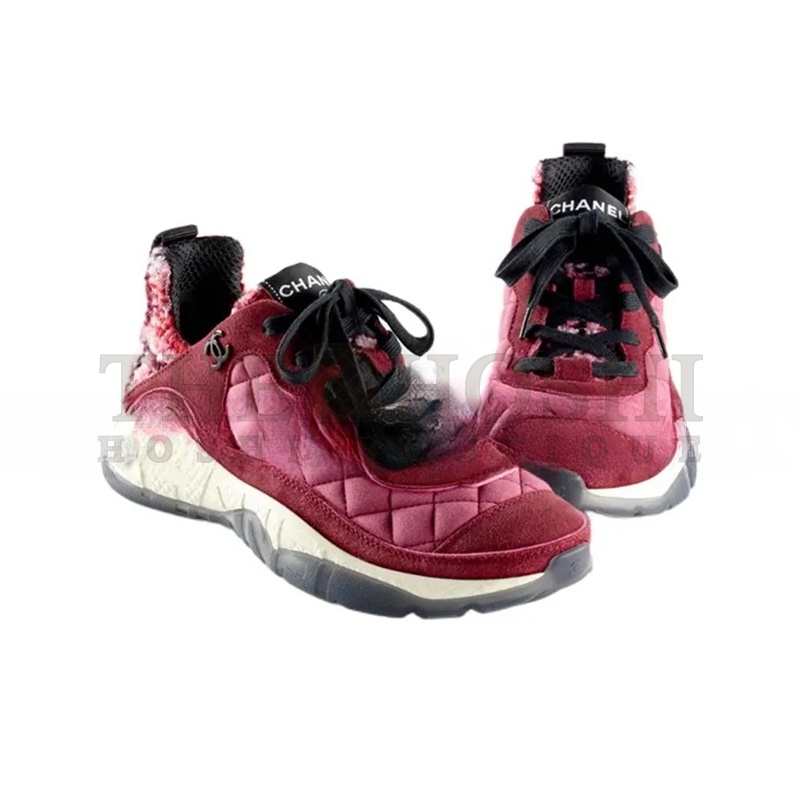 Ch**el SNEAKERS FABRIC, TWEED & SUEDE CALFSKIN LIGHT BURGUNDY, PINK & BLACK G39234 Y55990 K47 Master Quality