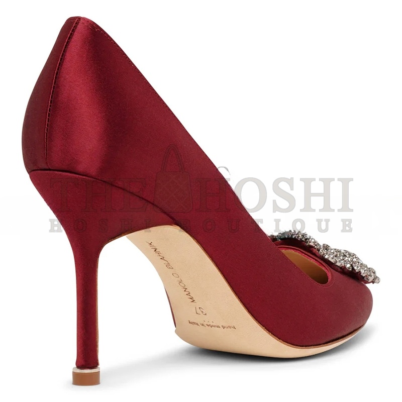 Man010 B1ahn*k HANGISI 90 DARK RED SATIN PUMPS 9XX-0663-0039 Master Quality