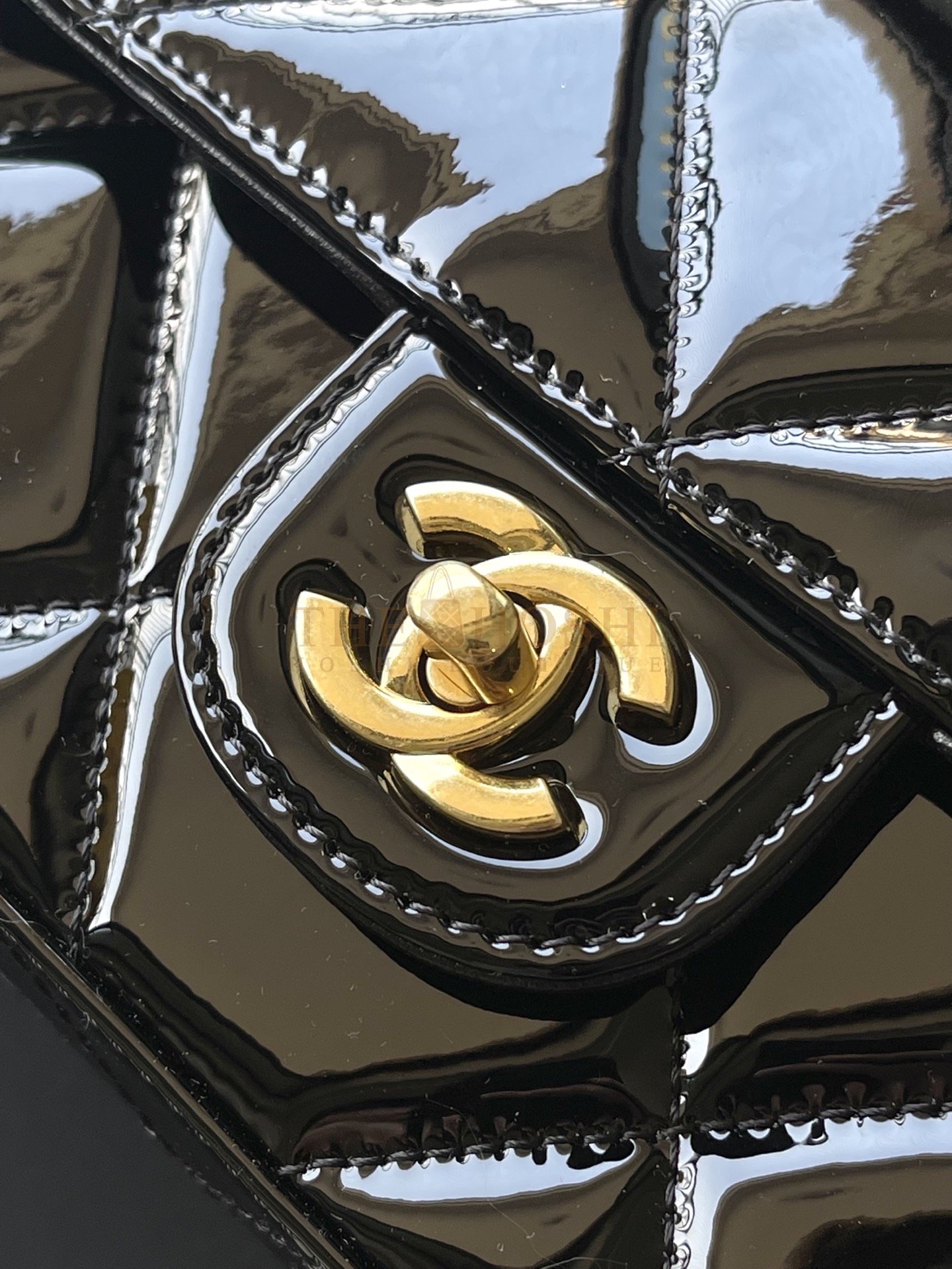 Ch**el CH 25K Patent Flap Handle Bag AS5807 Black 12×29×5 cm